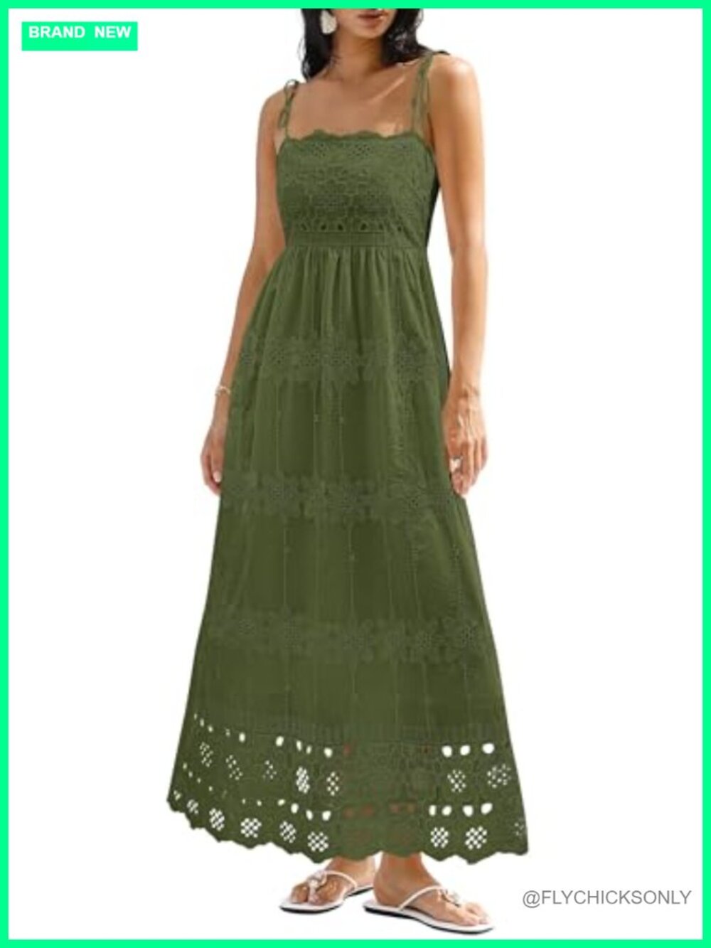Spaghetti Strap Eyelet Cotton Boho Maxi Dress with Pockets